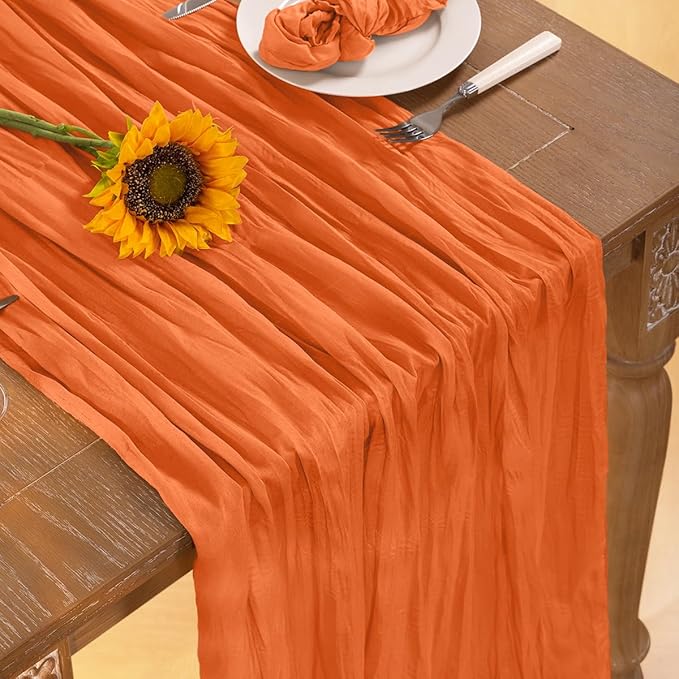 Orange Cheesecloth Table Runner Christmas Table Runner Boho Gauze 120 Inches Cheese Cloth Table Decor for Xmas Holiday Season Parties Weddings Bridal Baby Shower Party Decor