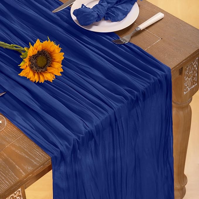 Royal Blue Cheesecloth Table Runner Blue 6 Pack Christmas Table Runnerss Boho Gauze 120 Inches Table Decor for Xmas Holiday Season Parties Weddings Bridal Baby Shower Birthday Parties Decor