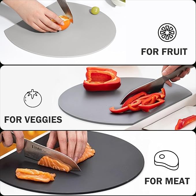 Fotouzy Silicone Cutting Boards for Kitchen Set of 3, Scratch-Free Flexible Cutting Board, Thick Rubber Cutting Board Mat, Nonslip TPU Cutting Mats, BPA Free, Dishwasher Safe, Multi Sizes