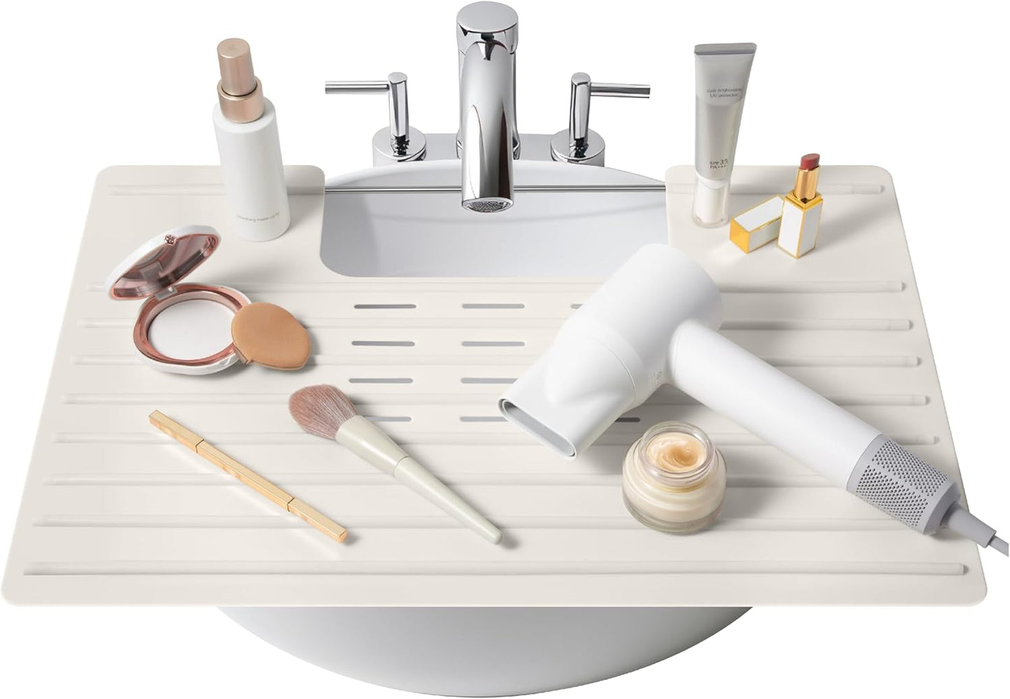 Maplefield Sink Topper Bathroom Sink Cover - 22 x 2 x 2 in, Taupe - Heat Resistant Silicone Mat & Counter Protector - Keeps Counter Area Clean from Makeup