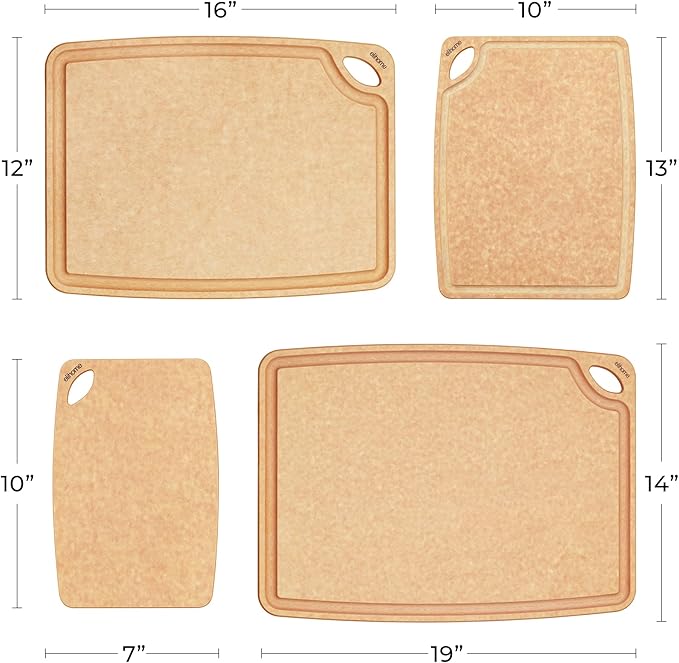 Elihome Classic Series 4-in-1 Cutting Board Set for Kitchen, Natural Wood Fiber Composite, Dishwasher Safe, Eco-Friendly, Juice Grooves with Easy Grip Handles,Non Porous, BPA Free, Made in USA