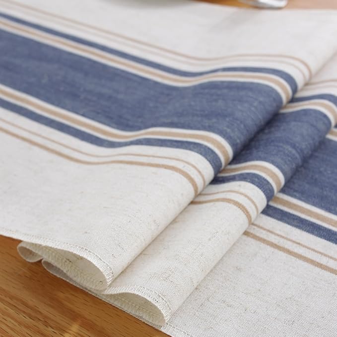 Niviy Blue Table Runner 60 Inches Long with Tassels, Seasonal Summer Washable Embroidered Striped Braided Blue and White Boho Table Runners for Holiday Party 12 x 60 Inches