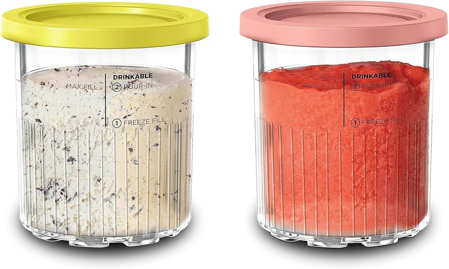 For Ninja Creami Deluxe NC500 NC501 Series Ice Cream Makers, BPA-Free & Dishwasher Safe, 24oz Pints with Lids 2 Pack, Replacement Creami Deluxe Pint Containers(Yellow&Pink)