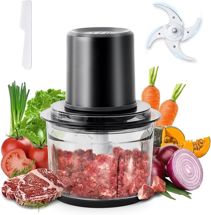 Food Processor, Electric Meat Grinder with 4 Stainless Steel Blades, 1.2L Food Chopper Small Grinder Meat Processor with 2 Speeds for Vegetable, Fruits, Baby Food, Meat, Garlic, 5 Cups