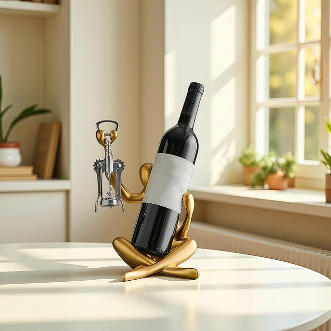 XINXUAN Abstract Wine Bottle Holder Home Decor, Resin Hollow-Out Design Decorative Wine Rack (Gold)