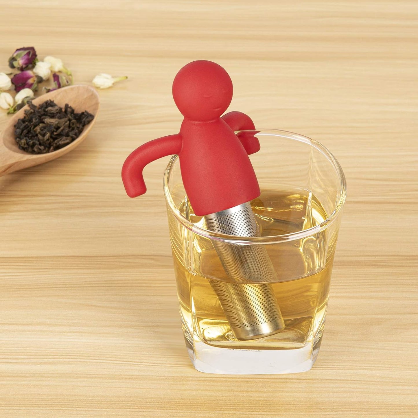 Leden Tea Infuser Cute Tea Strainer for Loose Tea Stainless Steel Fine Mesh Tea Ball Steeper with Silicone Lid for Mug and Cup, Red
