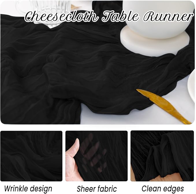 12 Pack Black Halloween Table Runner 10FT Cheesecloth Table Runner 120 inch Boho Gauze Cheese Cloth Table Runner Rustic Sheer Table Runner for Party Wedding Bridal Baby Shower Birthday Table Decor