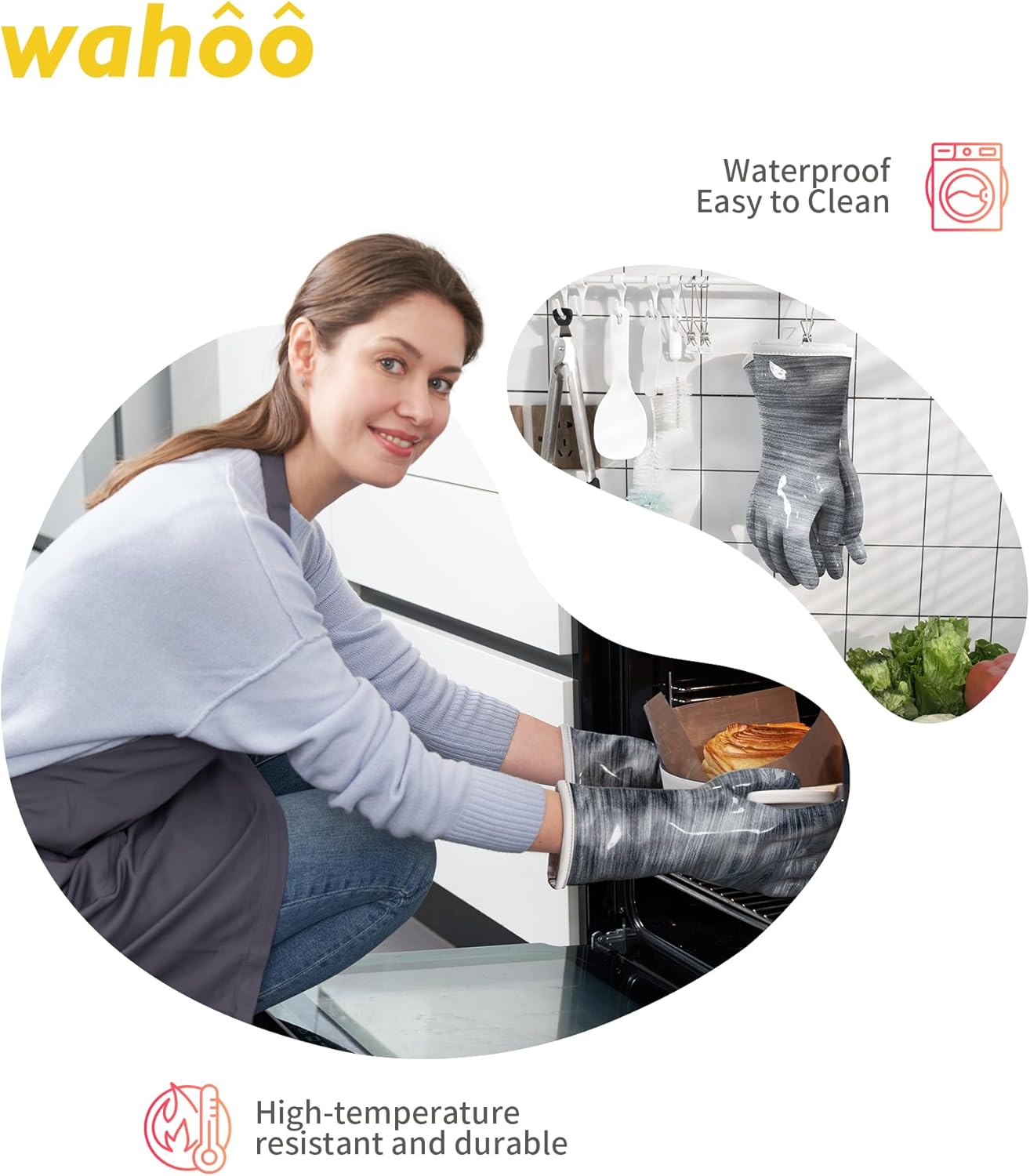 wahoo Liquid Silicone Smoker Oven Gloves, Food-Contact Grade, Heat Resistant Gloves for Cooking, Grilling, Baking, Grey, Large