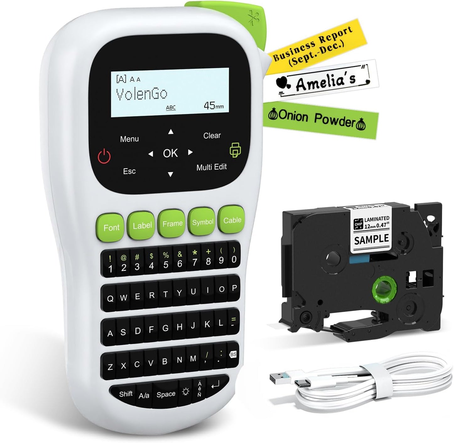 H1100 Label Maker Machine with Tapes 12mm Laminated, Backlit Handheld Label Maker Waterproof-Labels, QWERTY Keyboard & Multi Fonts, Portable Inkless Label Printer for Home Office Organization