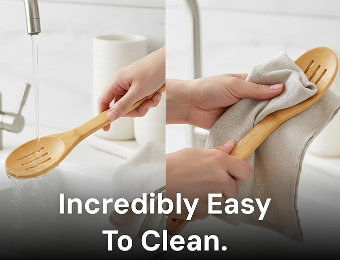 Bamboo Spoons for Cooking - Set of 8 Spoons - Wooden Cooking Spoons - Non-toxic & Organic Bamboo Cooking Utensils with Spoon Set & Spatula - Premium Kitchen Utensils