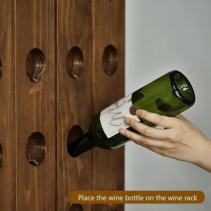 Wall Mounted riddling Wine Rack,Wooden Vertical Wine Rack Holder,Rustic Wine Storage Racks Organizer,Holds 16 Bottles,for Dining Rooms,Kitchens,Bars(9.8" W x 50.7" H, Walnut)