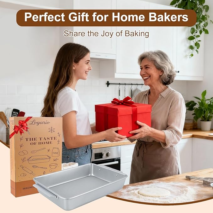 9x13 Baking Pan with Easy-Grip Handles, Aluminized Steel Textured Nonstick Rectangle Cake Pan, Deep Brownie & Lasagna Pan, Warp-Resistant Heavy-Duty Bakeware for Family Meals