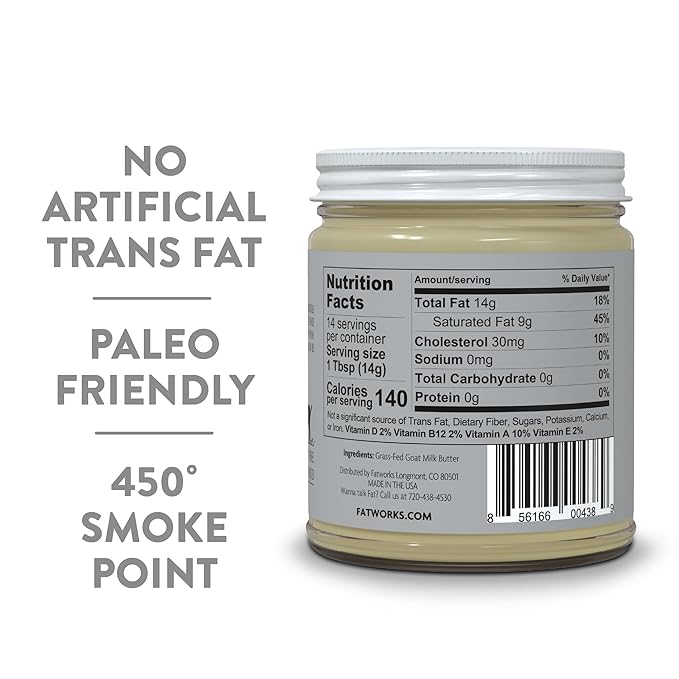 Fatworks Fine Filtered 100% Grass-Fed Goat Milk Ghee, Pasture Raised on Small Family U.S. Farm. KETO, PALEO, WHOLE 30 APPROVED, 7.5 oz.
