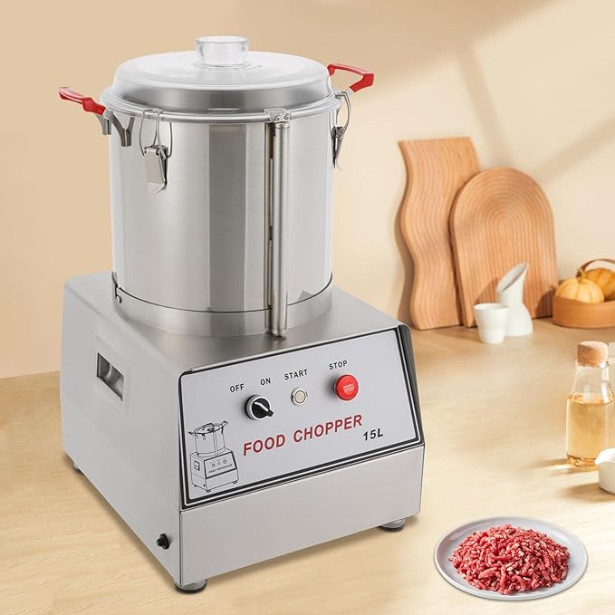 15L/3.96Gal Commercial Food Processor, Stainless Steel Food Chopping Machine 110V 1400W Electric Vegetable Chopper for Chili Peppers, Carrots, Garlic, Onions, 1400rpm (15L/3.96Gal)
