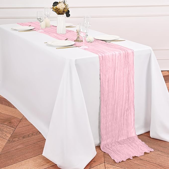 12 Pack Pink Table Runner 10Ft Cheesecloth Table Runner Rustic Gauze Table Runners Romantic Long Sheer Fabric Cheese Cloth Table Runners for Wedding Party Bridal Baby Shower