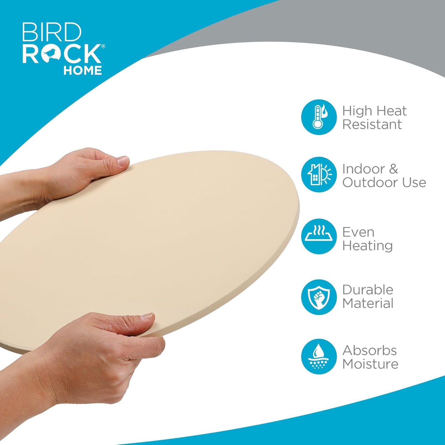 BIRDROCK HOME Pizza Stone for Oven and Grill | 16" Cordierite Baking Stone for Cooking, Bread, Pie, BBQ | Indoor - Outdoor | Grill, Smoker, Toaster Use | Ceramic Sheet for Crispy Crust (Round)