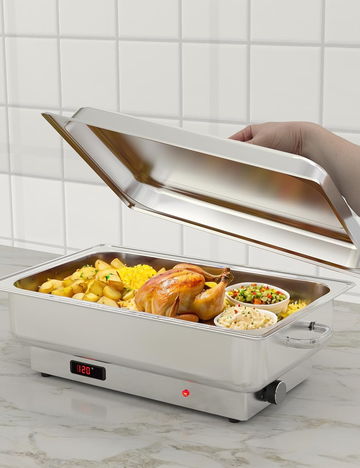 2 PACK Electric Chafing Dish Buffet Set 9QT Buffet Food Servers and Warmers Digital Display Temperature with 1 Full-size Pan & 2 Half-size Pan Stainless Steel for Parties Weddings Caterings