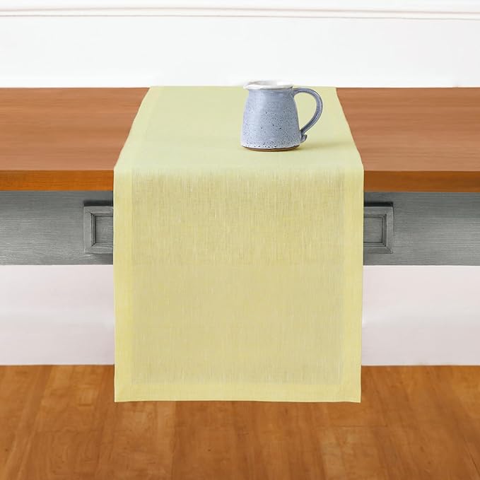 Solino Home Linen Chambray Yellow Table Runner 90 Inches Long - Athena, 100% Pure Linen 14 x 90 Inch Table Runner