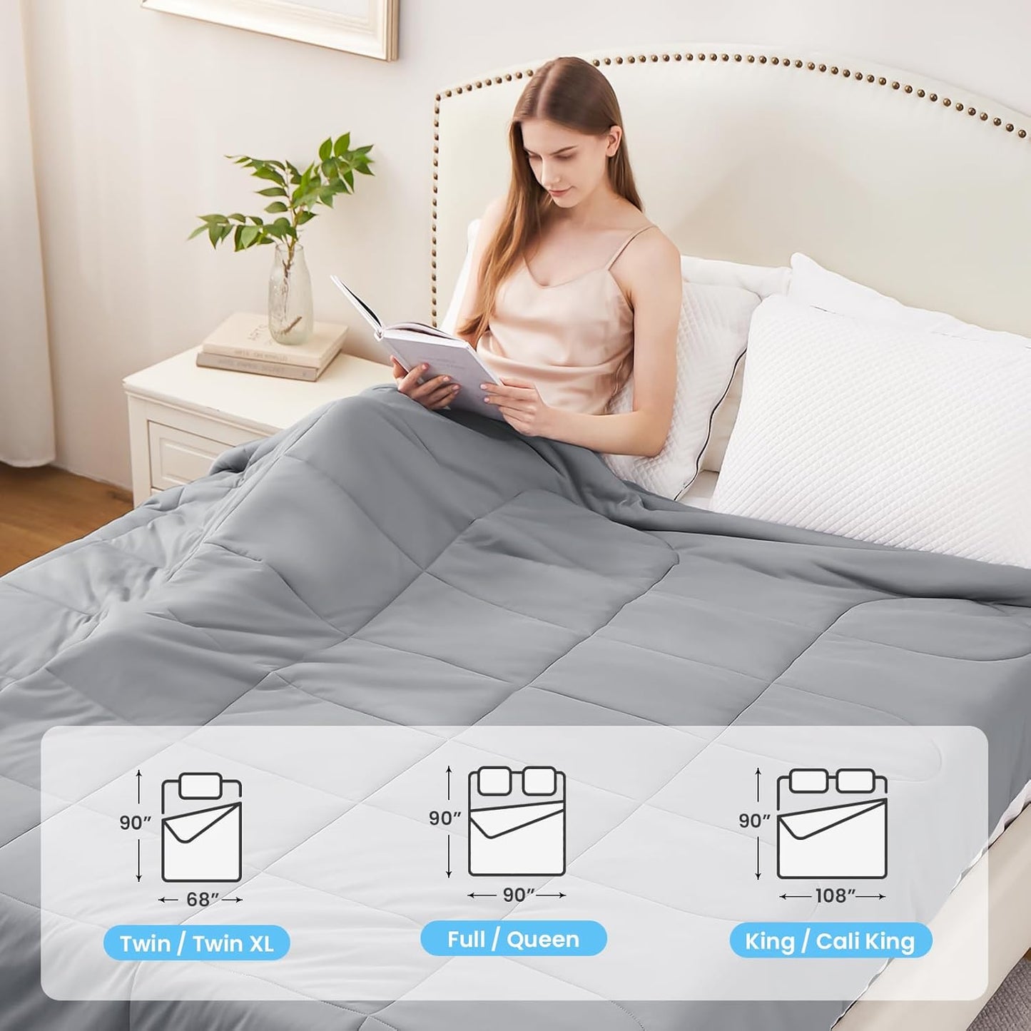 HYLEORY Cooling Comforter Queen Size - Summer Cooling Blanket for Hot Sleepers/Night Sweats, Double-Sided Cold Touch Silky Ice Comforters, Breathable Lightweight Beddings, Cool Gray, 90"x90"