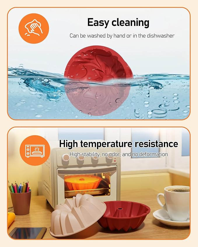 3 Pack Silicone Cake Molds Nonstick, Christmas Silicone Bundt Cake Pan, Baking Pan for Cake,Brownie Bread Jello and Pies, Tarts