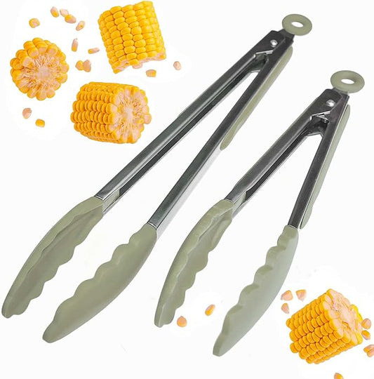 Starpack 'Get a Grip' Silicone Kitchen Tongs for Cooking (2Pcs) - BBQ Tongs for Grill Heat Resistant to 600°F - Stainless Steel Kitchen Utensils w/Non Stick Silicone Tips - 9",12" for Serving Food