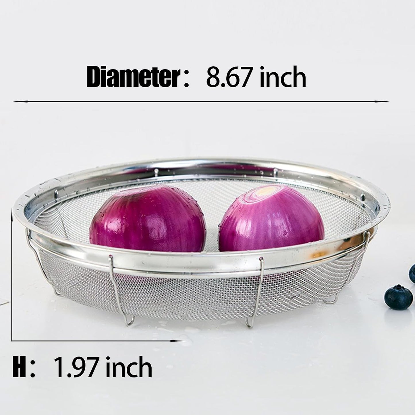 Fine Mesh Strainer for Kitchen, Stainless Steel Colander Bowl for Pasta, Rice, Fruit, Metal Net Baskets with Resting Base - Strain, Drain, Rinse （Diameter 8.67 inch）