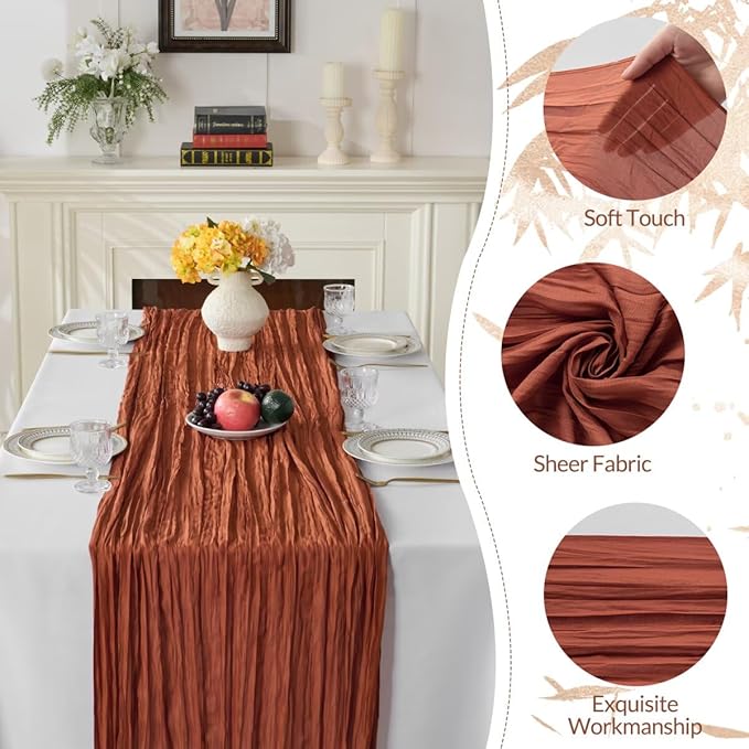 12 Pack Terracotta Cheesecloth Table Runner 35"×120" Gauze Fabric Table Runner Rustic Sheer Runner for Wedding Birthday Baby Shower Party Table Decoration Terracotta 12 Pack