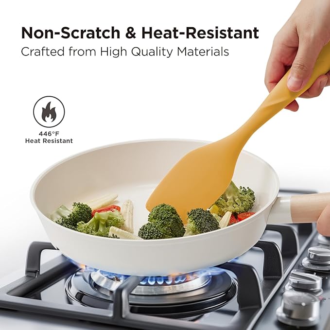 Kitchen Mama WaltzGrip Platinum Silicone Scraping Spatula: Heat Resistant, Seamless, Non Stick for Frying Pan Cookware, Safe, Flexible Bowl Scraper - Ideal for Mixing, Baking, Stirring (Yellow)