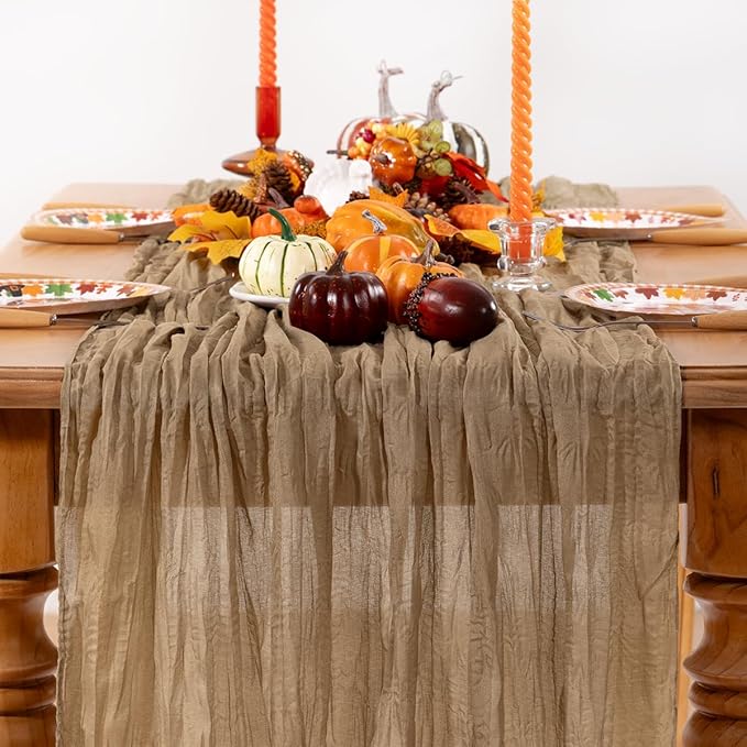 Nude Cheesecloth Table Runner 6 Pack Christmas Table Runners Boho Gauze 120 Inches Coffee Cheese Cloth Table Decor for Xmas Holiday Season Parties Wedding Bridal Baby Shower Tea Party Decor
