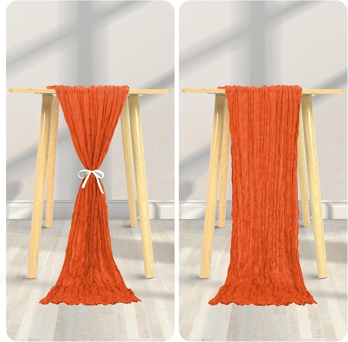 12 Pack Cheesecloth Table Runner 20 x 120 inch Cheese Cloth Table Runner Bulk,Romantic Boho Sheer Gauze Fabric Table Runners for Wedding Reception,Party,Bridal Shower Table Decor(Orange)