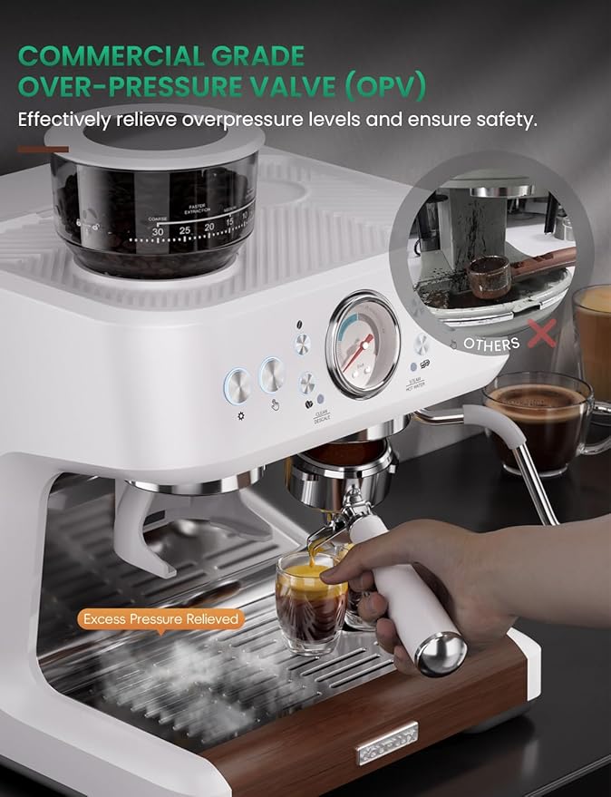 Espresso Machine, 58MM Professional Espresso Machine with Grinder Powerful Milk Frother Steam Wand 15 Bar Espresso Coffee Machine For Home Cappuccino & Latte Machine Stainless Steel