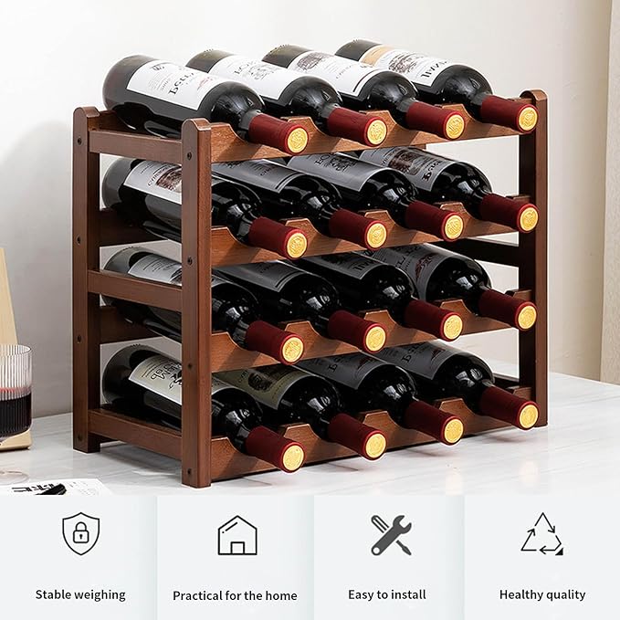 16 Bottle Wooden Wine Rack,4 Tier Free Standing Wine Storage Holder,Retro Minimalist Style Home Decorations Wine Display Shelves for Cabinet,Cupboard,Countertop