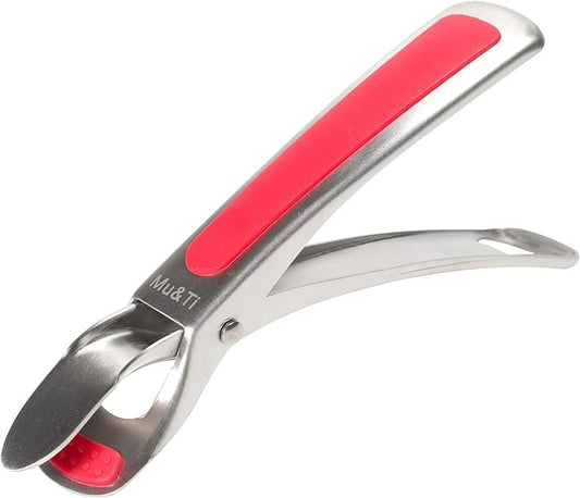 Mu&Ti Hot plate gripper For Instant Pot accessories, For Microwave, Oven,Toaster (Safe for Air Fryer Pans Gripper,Bowls, Egg Custard, Hot Plates) Stainless Steel Heat-Resistant Kitchen Gripper (Red)