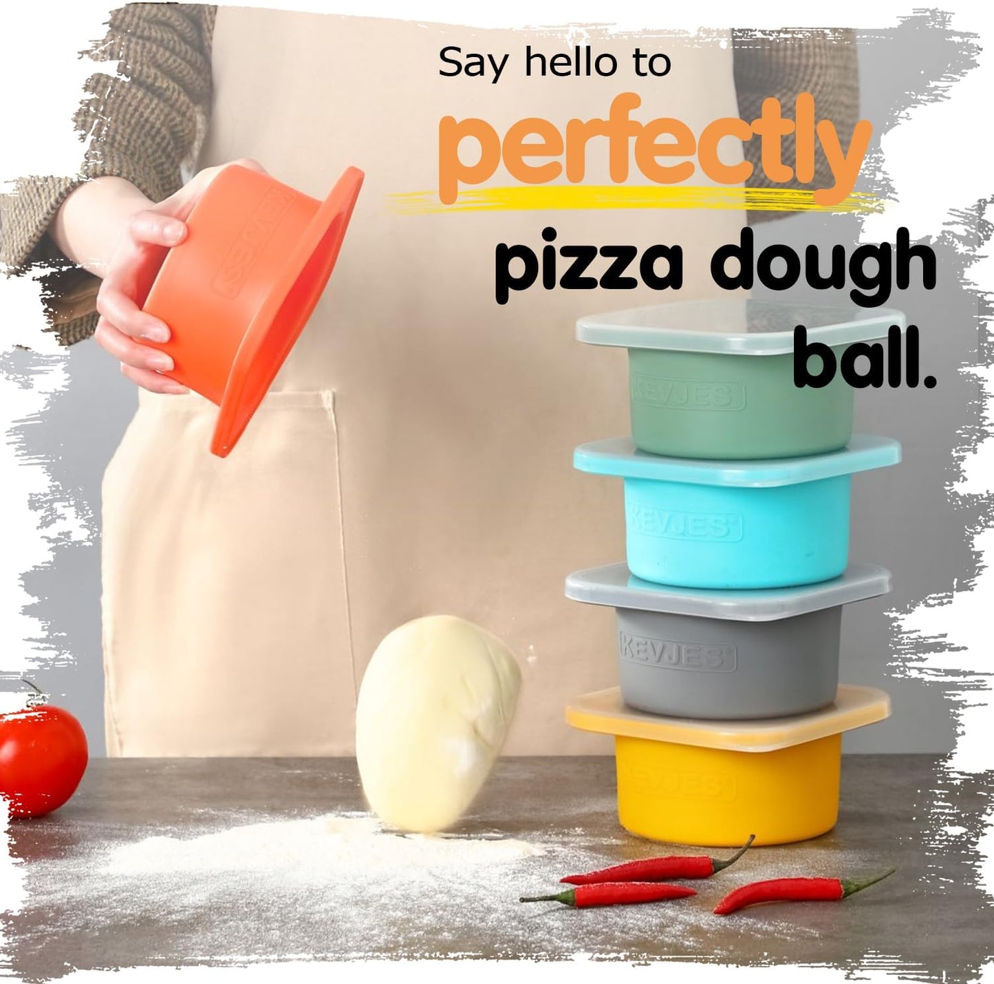 Stackable Silicone Artisan Pizza Dough Proofing Boxes Proving Containers with Lids pizza making accessories-5pack-500ml portion (Green)