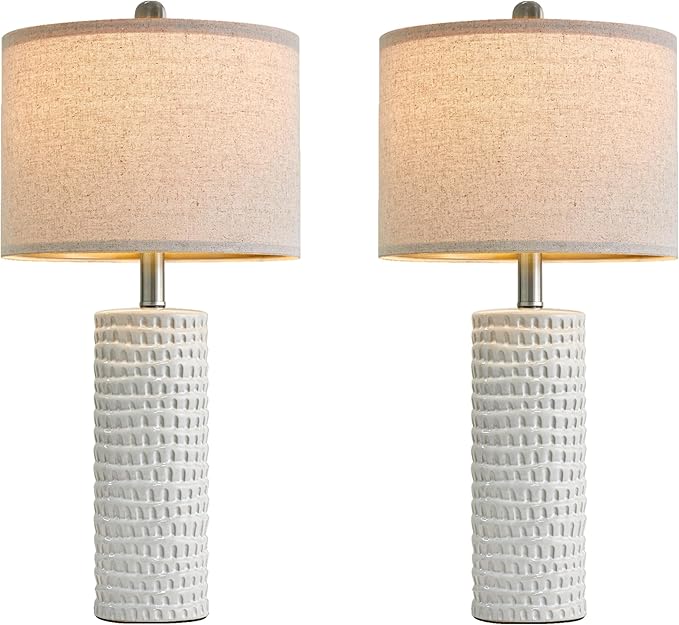 PORTRES 24" Modern Ceramic White Table Lamp Set of 2 for Bedroom Living Room Farmhouse Bedside Lamps Nightstand lamp Desk Lamp for End Table Home Decor