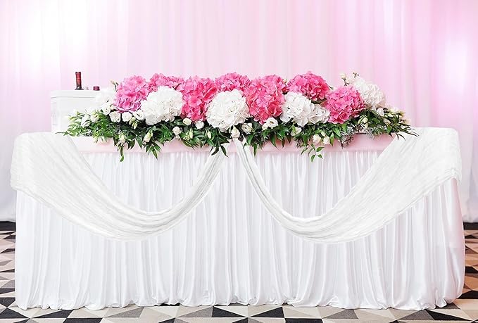 12 Pack Cheesecloth Table Runner 20 x 120 inch Cheese Cloth Table Runner Bulk,Romantic Boho Sheer Gauze Fabric Table Runners for Wedding Reception,Party,Bridal Shower Table Decor(White)