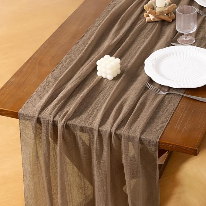 Socomi Nude Cheesecloth Table Runner Fall Thanksgiving Gauze 120 Inch Rustic Boho Cheese Cloth Runner for Wedding Party Baby Bridal Shower Centerpiece Decoration Holiday Home Decorations