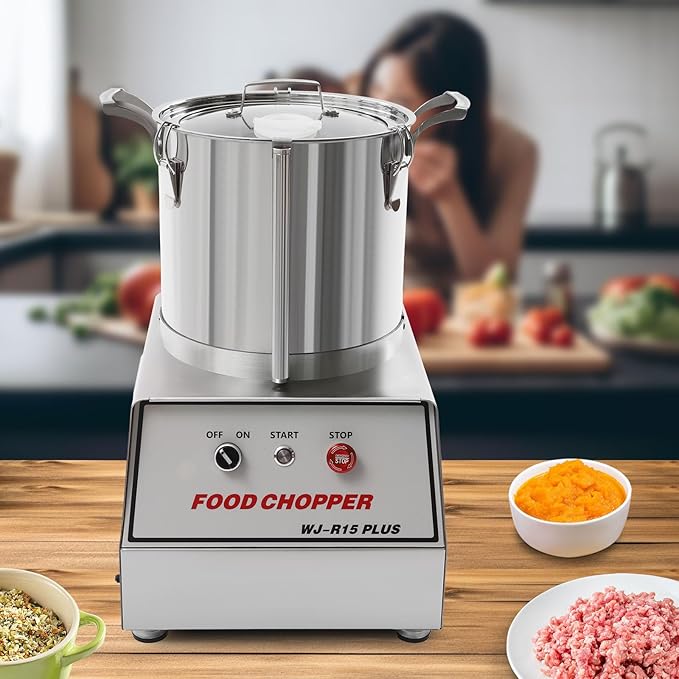 Commercial Food Processor, 1400W Electric Vegetable Chopper Machine 1400 RPM, 15.8Qt Stainless Steel Vegetable Processor Meat Grinder Food Processor Chopper for Veggie,Fruit,Meat