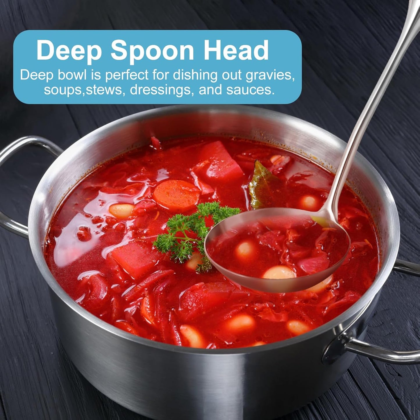 Soup Ladle - Stainless Steel Ladle Spoon，13.8" Large Durable Metal Ladel for Serving or Cooking, Stirring, Wok & Soup, Professional Heavy Duty kitchen Utensils [Heat Resistance, Integral Forming]
