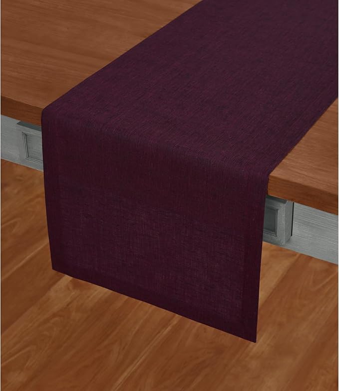 Solino Home Linen Short Table Runner 60 Inches - Athena, 100% Pure Linen Chambray Burgundy Table Runner 14 x 60 Inch Ideal for Dresser and Coffee Tables - Holiday, Christmas, New Year