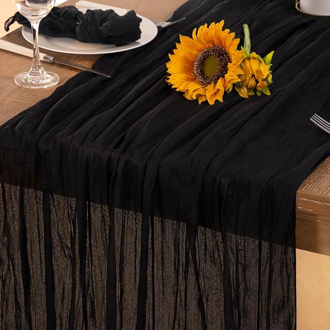Black Cheesecloth Table Runner Christmas Table Runner 120 Inches Boho Gauze Cheese Cloth Table Decor for Xmas Holiday Season Wedding Bridal Baby Shower Party Decor