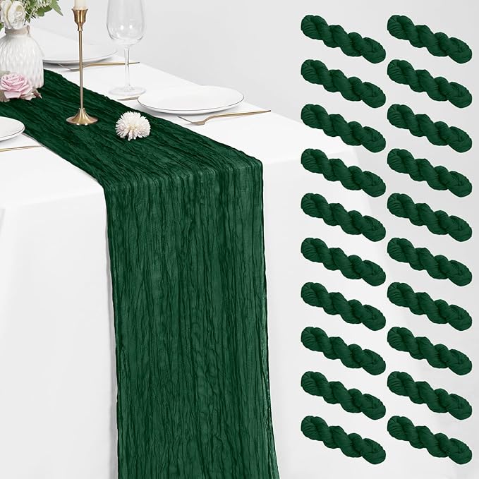 20 Pack Cheesecloth Table Runner Forest Green, Rustic Boho Gauze Fabric Table Runner Romantic Table Runner For Wedding, Festival, Birthday, Anniversary, Dinner and Outdoor Events (17.7 x 108 inch)