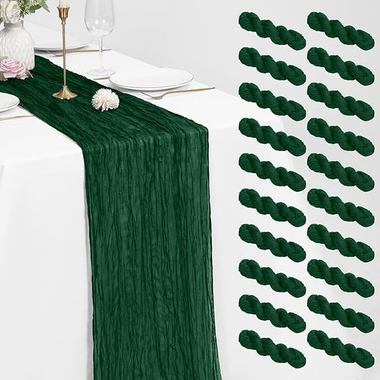 20 Pack Cheesecloth Table Runner Forest Green, Rustic Boho Gauze Fabric Table Runner Romantic Table Runner For Wedding, Festival, Birthday, Anniversary, Dinner and Outdoor Events (17.7 x 108 inch)
