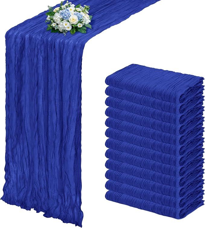 12 Pack Royal Blue Cheesecloth Table Runner 17x108 Inch Semi Sheer Boho Gauze Cheese Cloth Fabric Table Runners, for Wedding Party Baby Shower Birthday Home Decor Garden Farmhouse