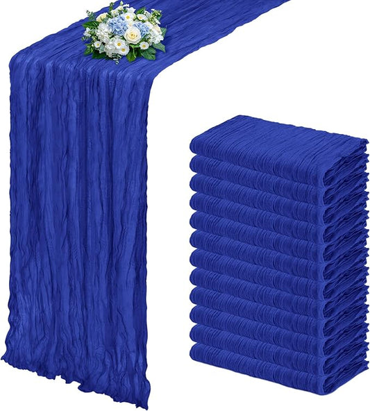 12 Pack Royal Blue Cheesecloth Table Runner 17x108 Inch Semi Sheer Boho Gauze Cheese Cloth Fabric Table Runners, for Wedding Party Baby Shower Birthday Home Decor Garden Farmhouse