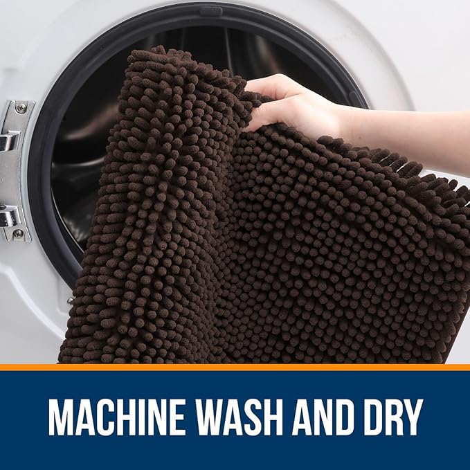 OLANLY Bathroom Rugs 47x20, Extra Soft Absorbent Chenille Bath Rugs, Rubber Backing Quick Dry, Machine Washable Bath Mats for Bathroom Floor, Tub and Shower, Home Decor Accessories, Brown