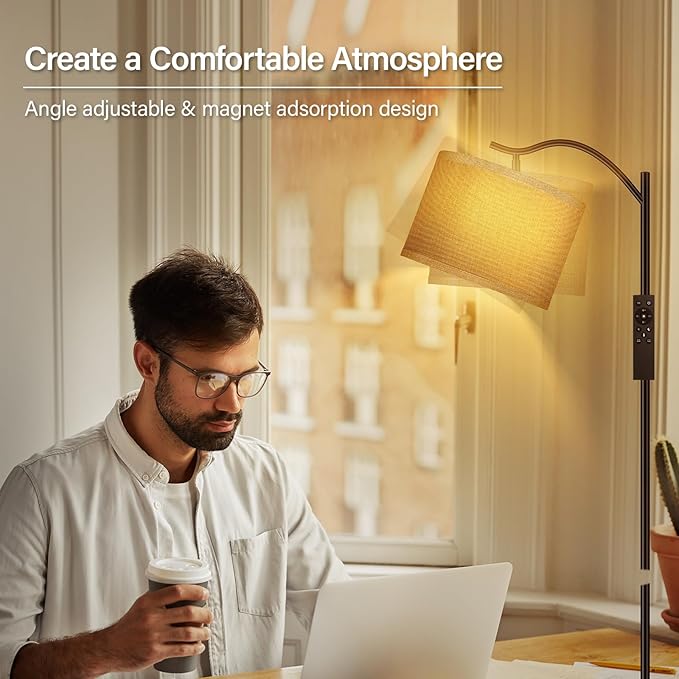BoostArea Floor Lamp for Living Room,Arc Floor Lamp with Remote Control,Stepless Dimmable Brightness & Colors Temperature 2700k-6500k,Modern Standing Lamp for Bedroom Study Room Office,Jute
