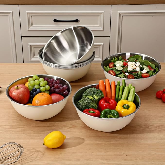 12 Pcs 2.2qt Stainless Steel Mixing Bowls Nesting Metal Prep Salad Bowls with Scale Reusable Baking Cooking Food Soup Storage Organizers for Kitchen Refrigerator