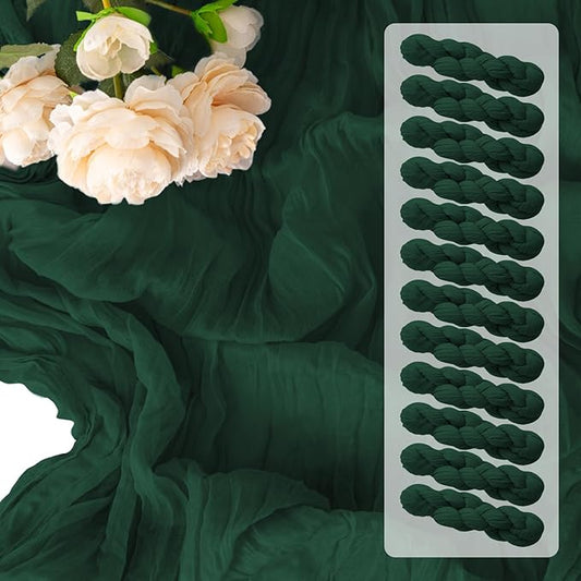 12 Pack Emerald Green Table Runners 10FT Cheesecloth Table Runner 21x120 inch Boho Gauze Cheese Cloth Table Runner Rustic Sheer Table Runners for Party Wedding Bridal Baby Shower Christmas Table Decor