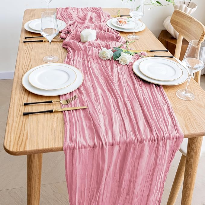 Wokceer Cheesecloth Table Runner 4Pack 10FT Pink Boho Gauze Cheese Cloth Table Runner for Party Long Rustic Sheer Table Runners for Baby Bridal Shower Wedding Easter Table Decor
